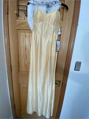 Emerald Sundae Pale Yellow Shimmery Maxi Dress with Spaghetti Straps